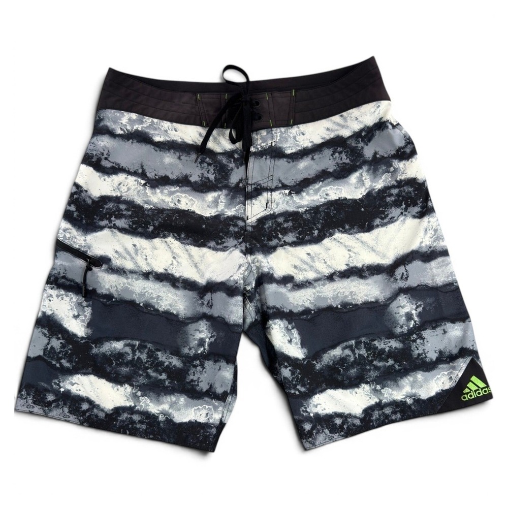 Adidas Mens Board Shorts Sz 33" Black Gray White Tie Dye AM5BE24 Swim‎ *FLAWS